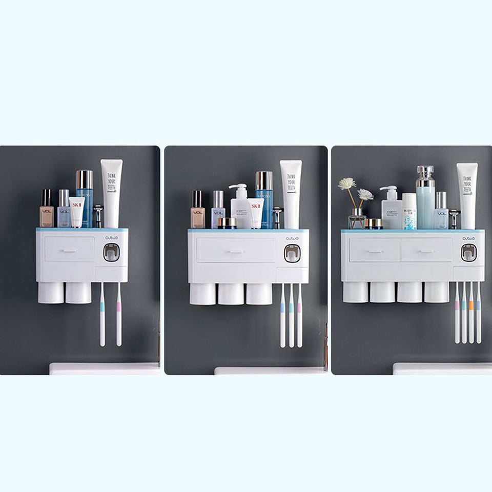 Magnetic toothbrush holder, drawer rack, toothpaste squeezer, toiletry set.