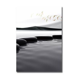 Modern sea lake crystal porcelain canvas painting set for restaurant.