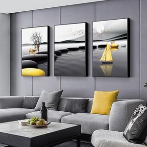 Modern sea lake crystal porcelain canvas painting set for restaurant.